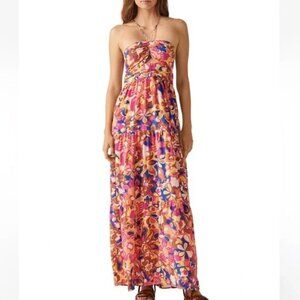 ba&sh Floral Strapless Maxi Dress - Pink and Blue